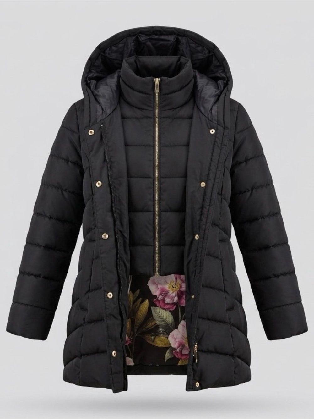 Jason Wu Black Chevron Puffer Jacket Parka Black/Gold Jacket - SMALL